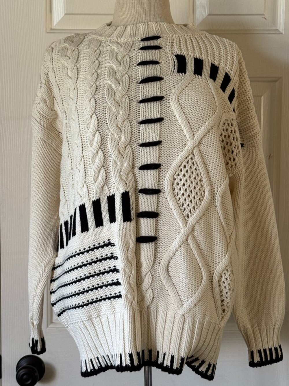 Altar'd State Crewneck Cable Knit Weave Stitch Oversized Sweater Cream NEW
